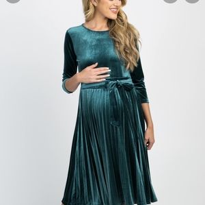 PinkBlush green velvet maternity dress